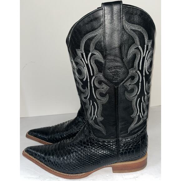 Los Altos Cowboy Boots Mens 7EE Black Exotic Genuine Python Snake Pointed Toe‎ - Picture 2 of 10